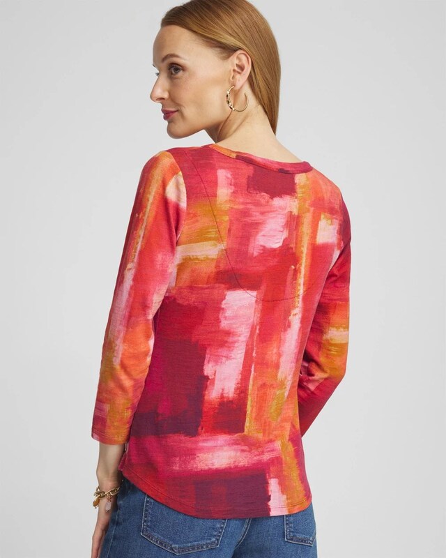 Geometric Print 3/4 Sleeve V-Neck Tee - image 3